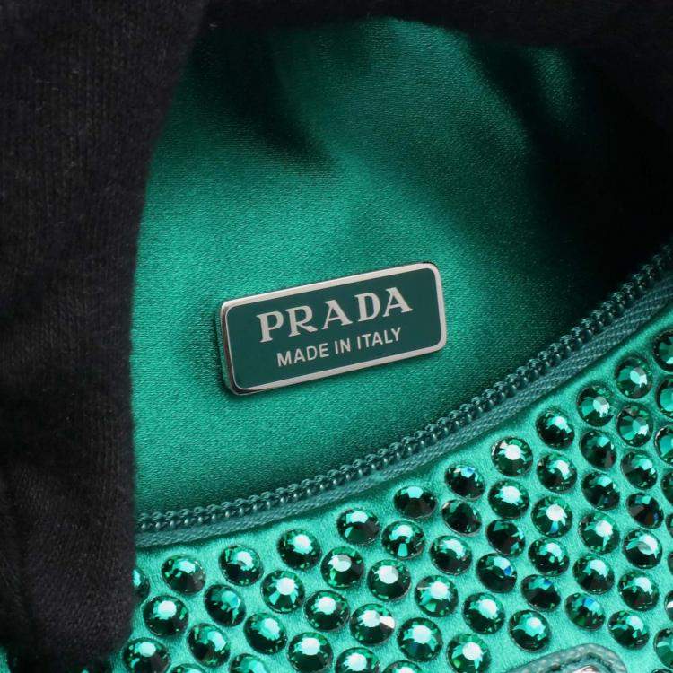 Pre Owned Prada Green Mini Satin Crystal Re Edition 2000 Shoulder Bag