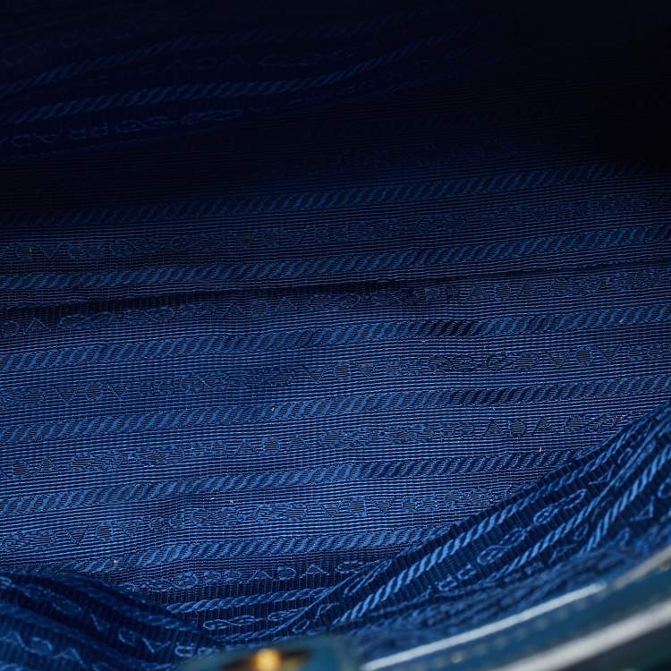 Pre Owned Prada Dark Blue Saffiano Vernic Leather Parabole Tote