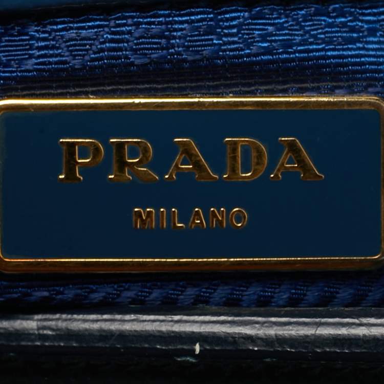 Pre Owned Prada Dark Blue Saffiano Vernic Leather Parabole Tote
