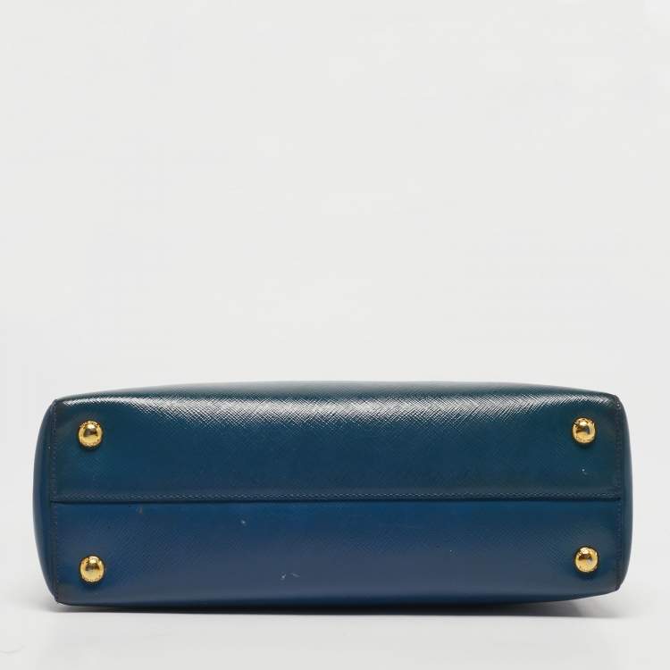 Pre Owned Prada Dark Blue Saffiano Vernic Leather Parabole Tote