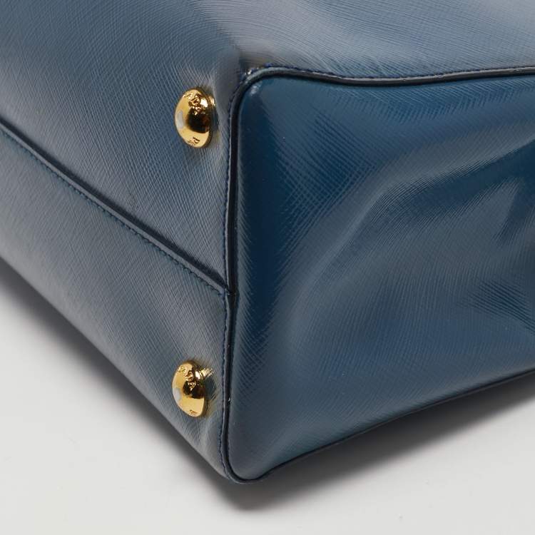 Pre Owned Prada Dark Blue Saffiano Vernic Leather Parabole Tote