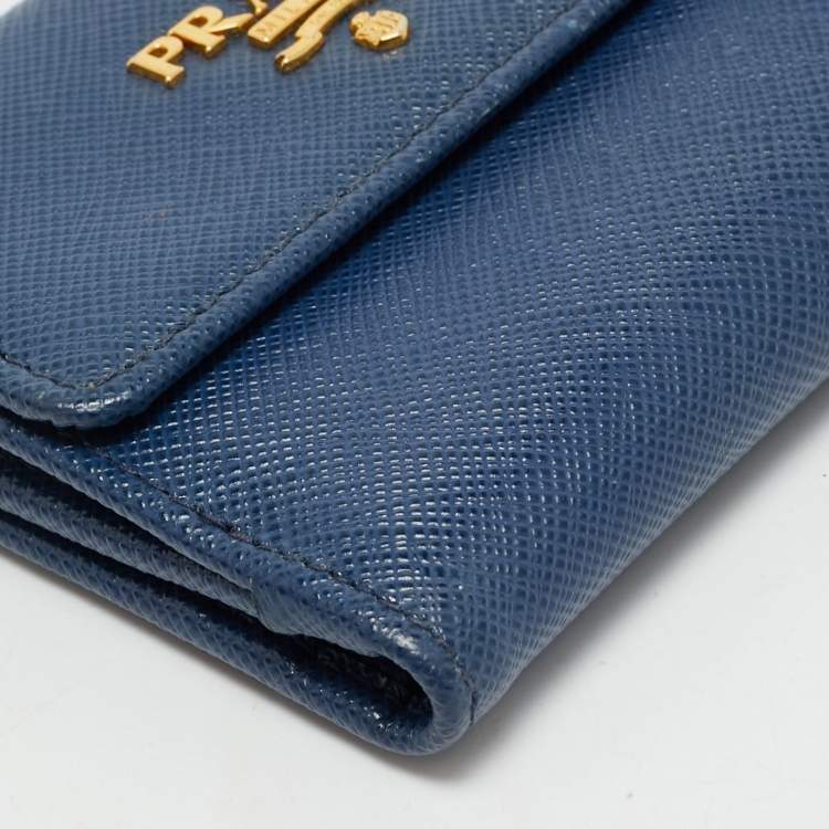 Pre Owned Prada Blue Saffiano Metal Leather French Compact Wallet