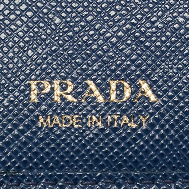 Pre Owned Prada Blue Saffiano Metal Leather French Compact Wallet