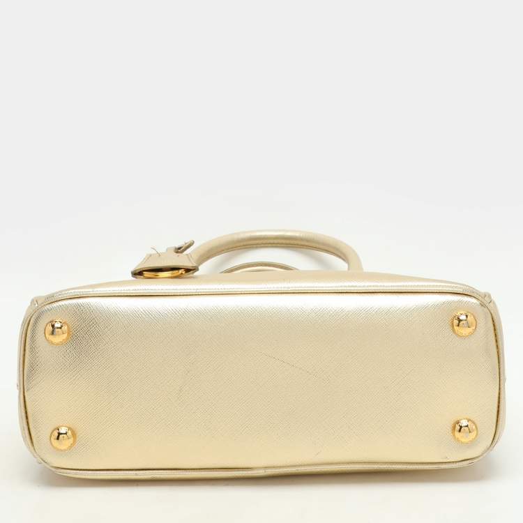 Pre Owned Prada Gold Saffiano Lux Leather Small Galleria Double Zip Tote