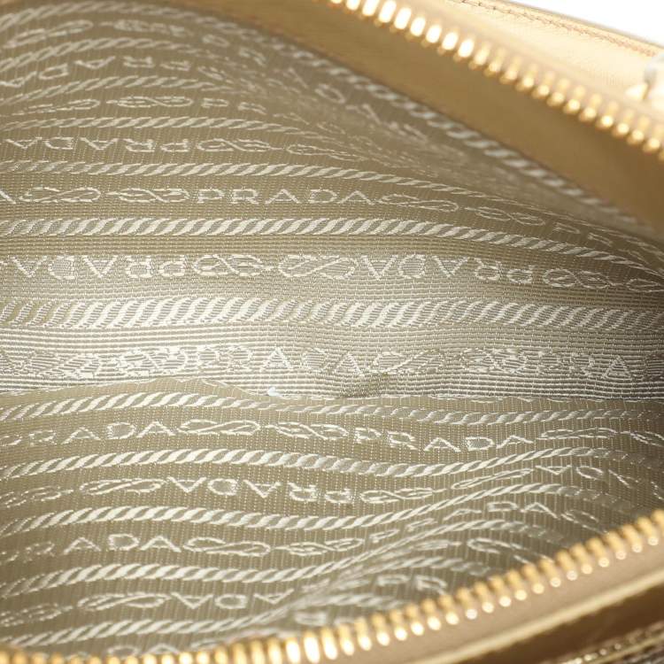 Pre Owned Prada Gold Saffiano Lux Leather Small Galleria Double Zip Tote
