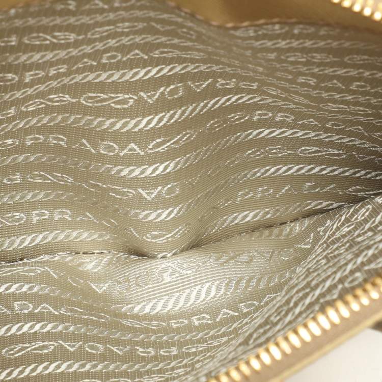 Pre Owned Prada Gold Saffiano Lux Leather Small Galleria Double Zip Tote