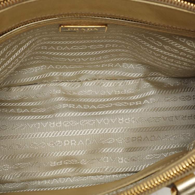 Pre Owned Prada Gold Saffiano Lux Leather Small Galleria Double Zip Tote
