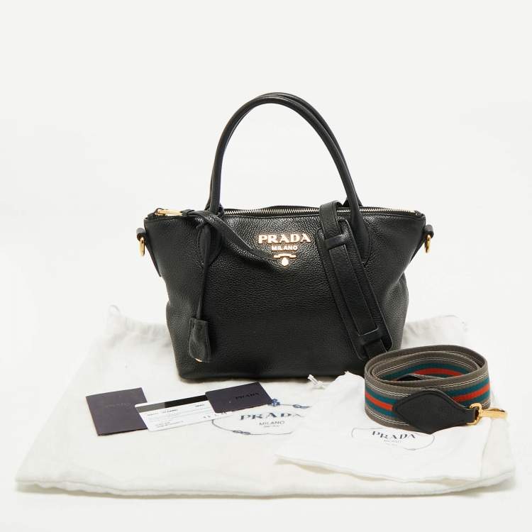 Pre Owned Prada Black Vitello Daino Leather Small Satchel