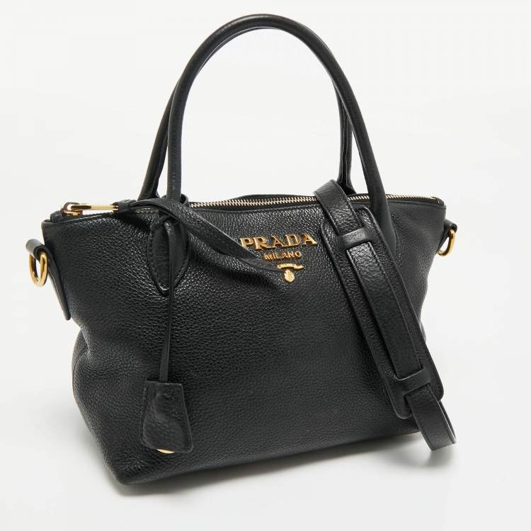 Pre Owned Prada Black Vitello Daino Leather Small Satchel