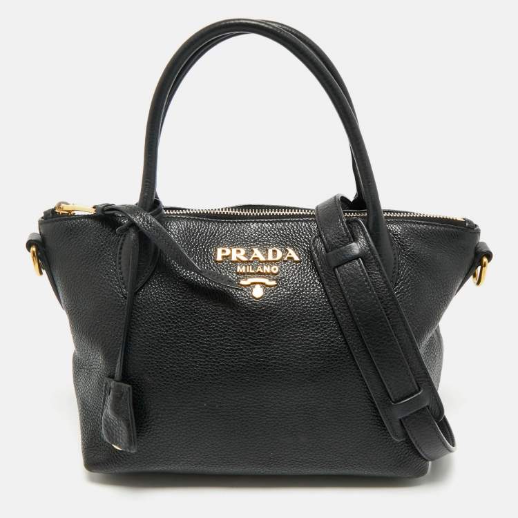 Pre Owned Prada Black Vitello Daino Leather Small Satchel
