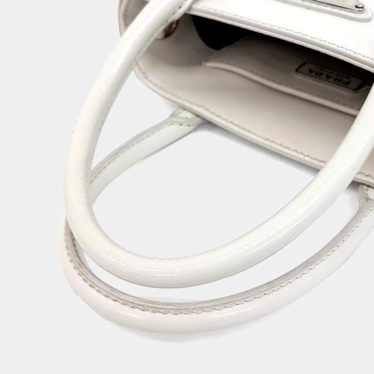 Pre Owned Prada White Leather small brushed tote bag