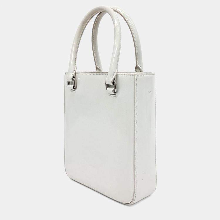 Pre Owned Prada White Leather small brushed tote bag