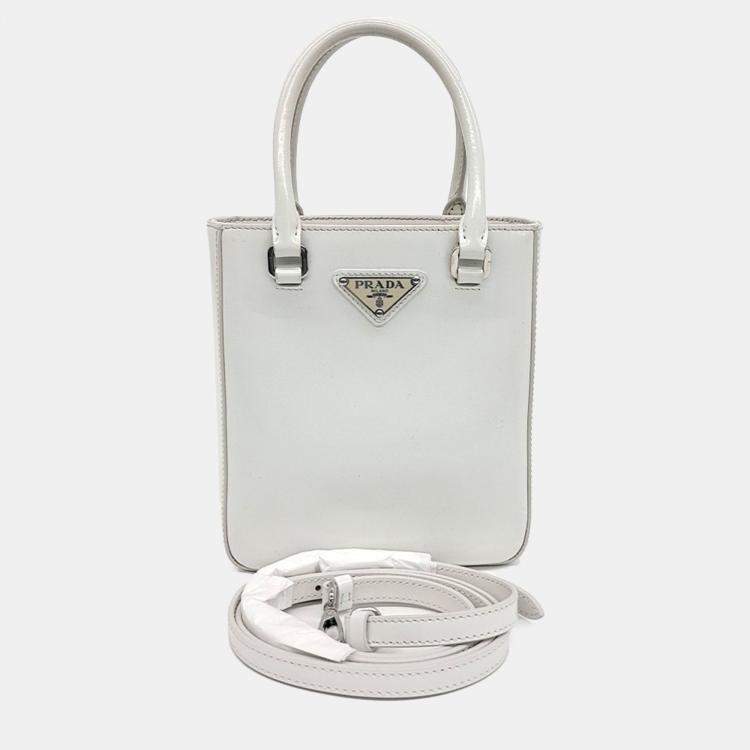 トートバッグ PRADA White Leather Small Handbag Prada White Leather small brushed tote bag Prada | TLC