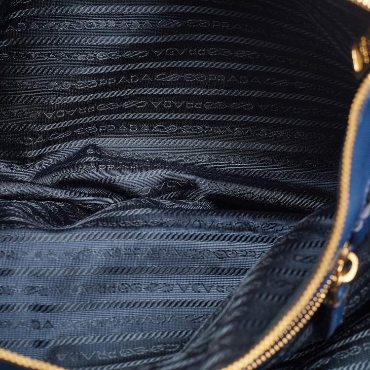 Pre Owned Prada Blue Saffiano Lux Leather Extra Large Galleria Double Zip Tote