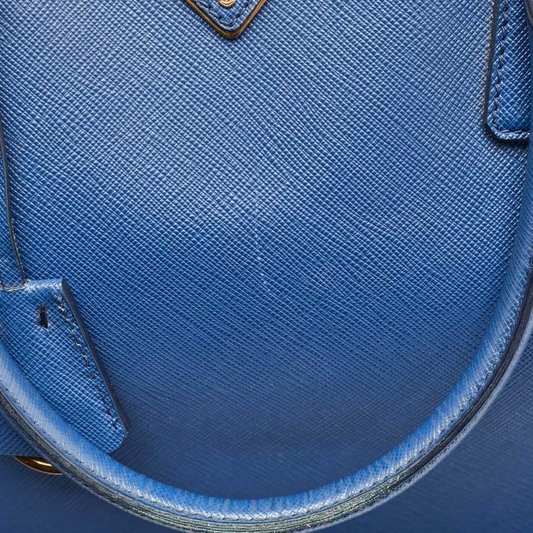 Pre Owned Prada Blue Saffiano Lux Leather Extra Large Galleria Double Zip Tote