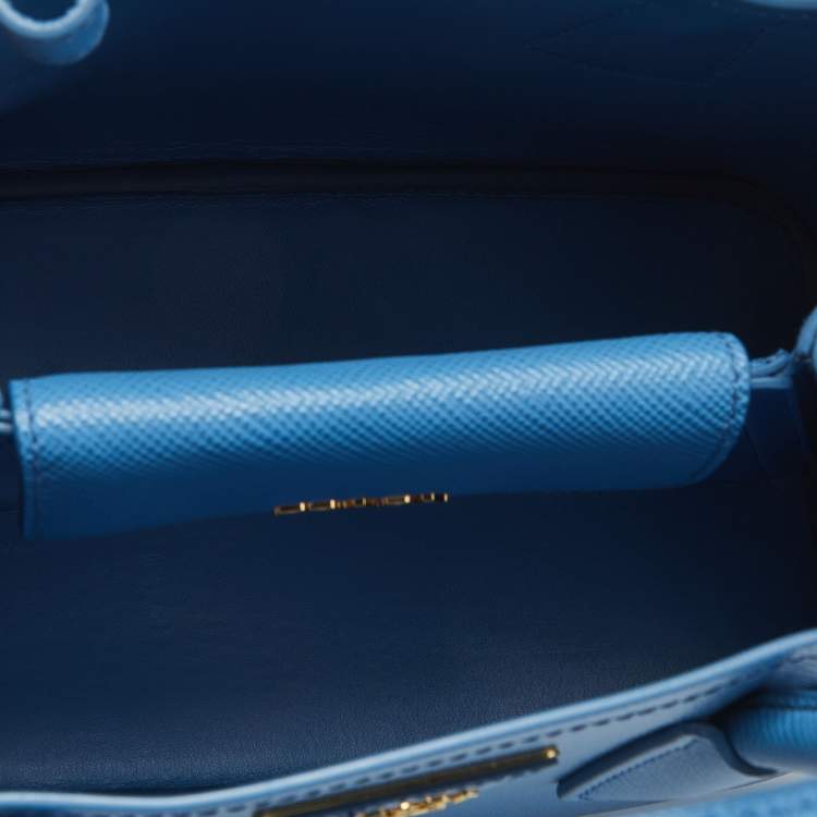 Pre Owned Prada Blue Saffiano Cuir Leather Mini Double Handle Tote