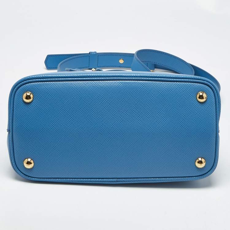 Pre Owned Prada Blue Saffiano Cuir Leather Mini Double Handle Tote