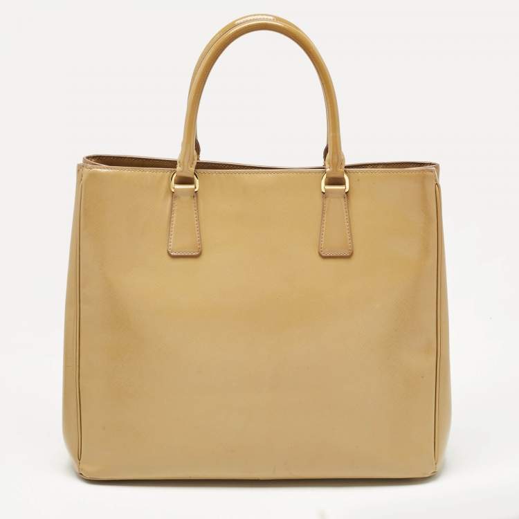 Pre Owned Prada Tan Saffiano Patent Leather Gardener's Tote