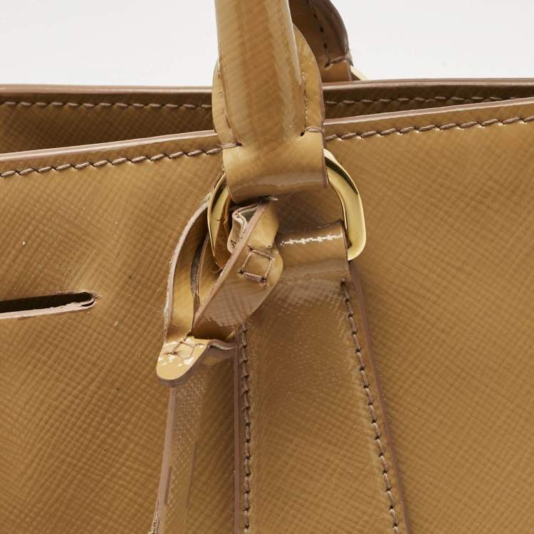 Pre Owned Prada Tan Saffiano Patent Leather Gardener's Tote