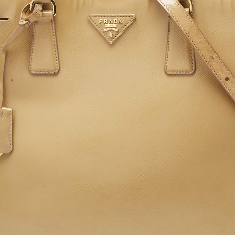 Pre Owned Prada Tan Saffiano Patent Leather Gardener's Tote