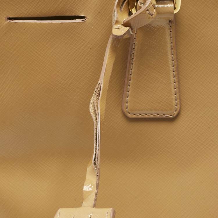 Pre Owned Prada Tan Saffiano Patent Leather Gardener's Tote