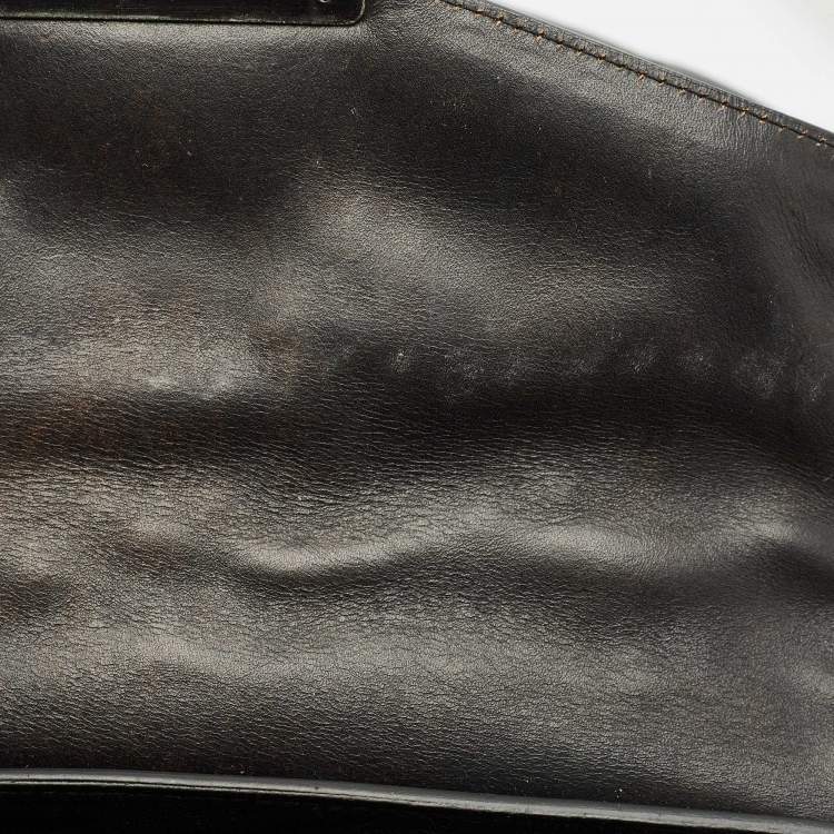 Pre Owned Prada Dark Brown Leather Embellished Sound Twin Pocket Top Handle Bag