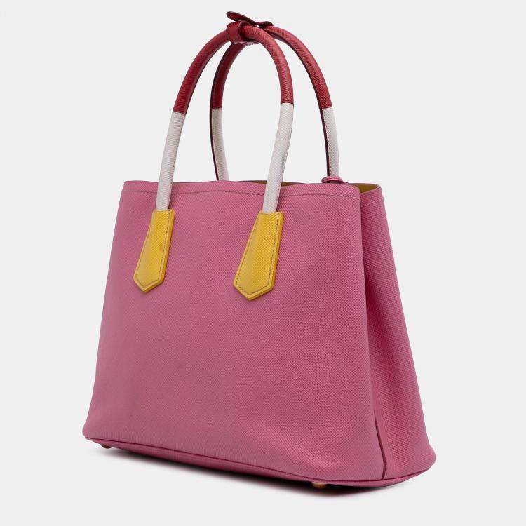 Pre Owned Prada Pink Small Saffiano Cuir Double Satchel