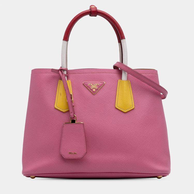 Pre Owned Prada Pink Small Saffiano Cuir Double Satchel