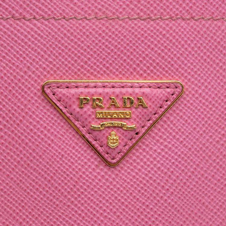Pre Owned Prada Pink Small Saffiano Cuir Double Satchel