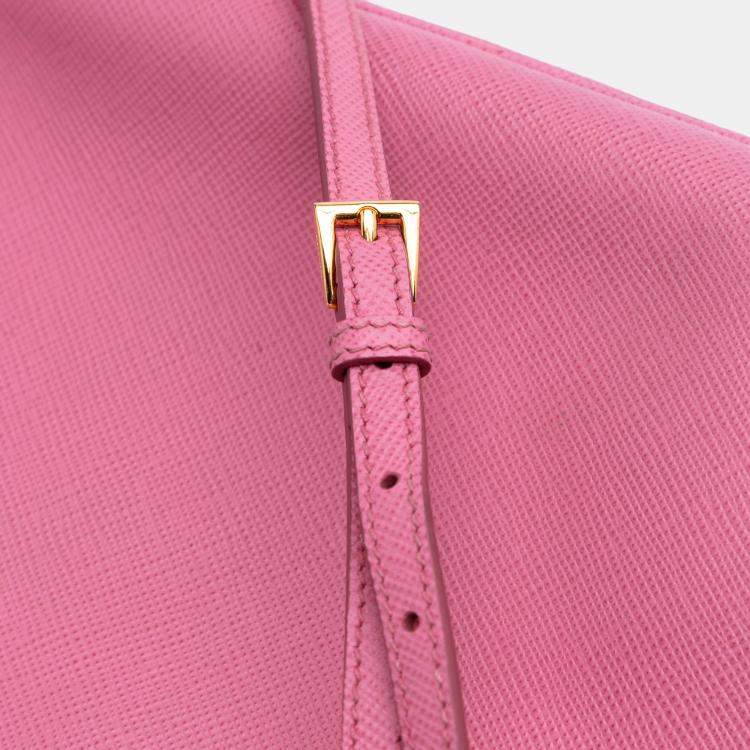 Pre Owned Prada Pink Small Saffiano Cuir Double Satchel