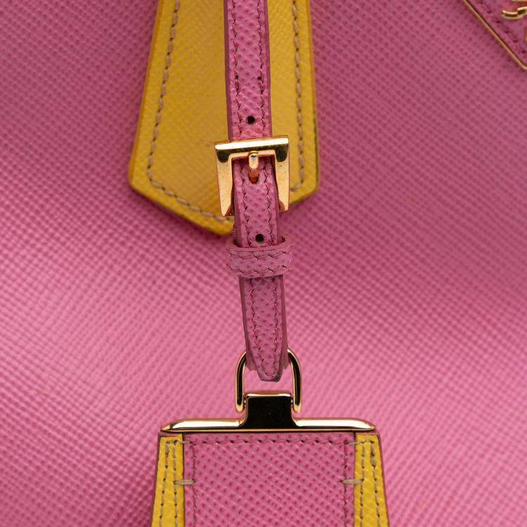 Pre Owned Prada Pink Small Saffiano Cuir Double Satchel