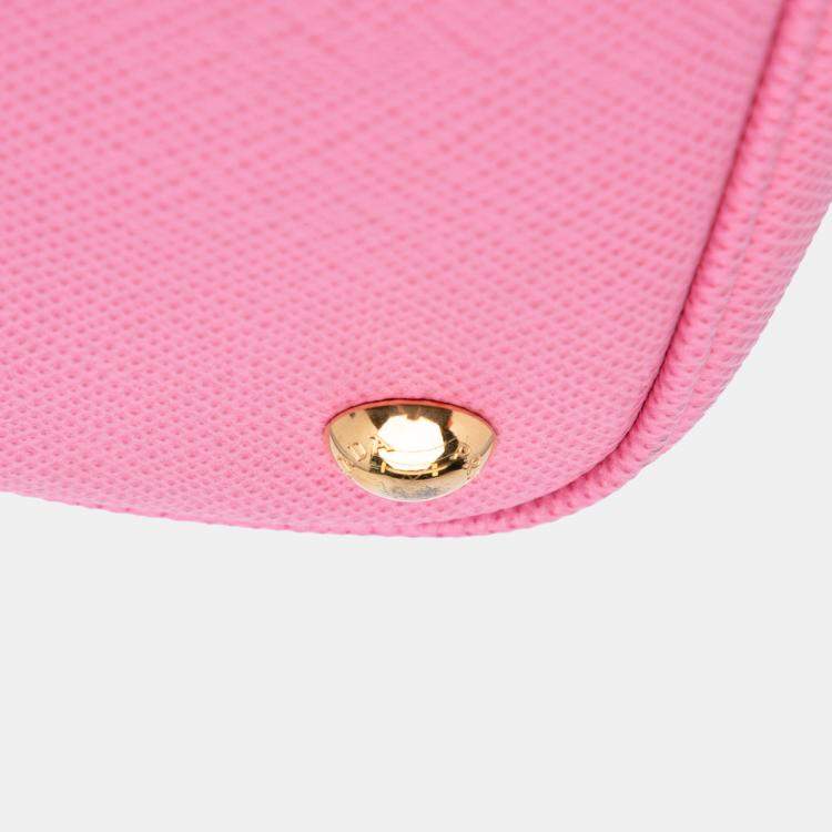 Pre Owned Prada Pink Small Saffiano Cuir Double Satchel