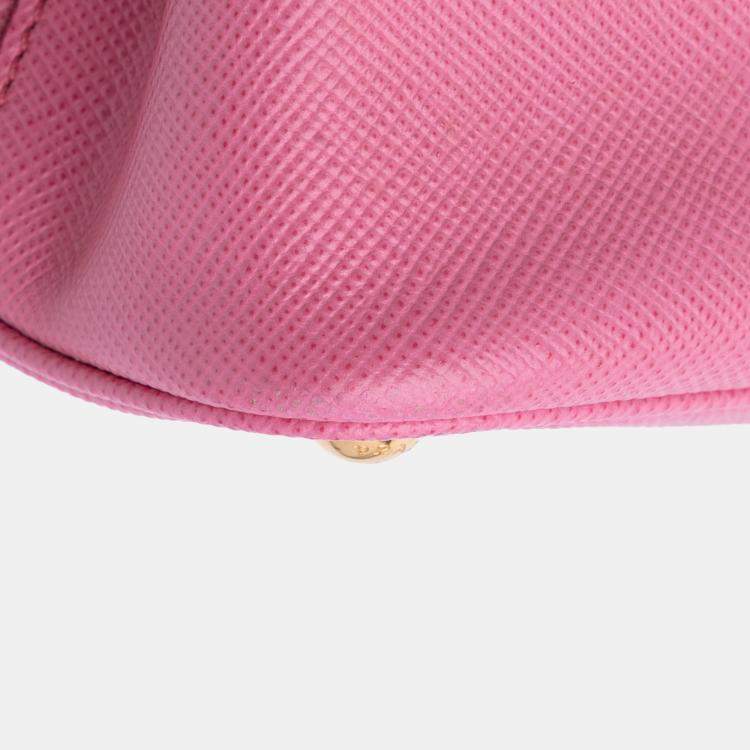 Pre Owned Prada Pink Small Saffiano Cuir Double Satchel