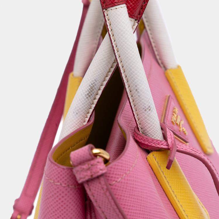 Pre Owned Prada Pink Small Saffiano Cuir Double Satchel