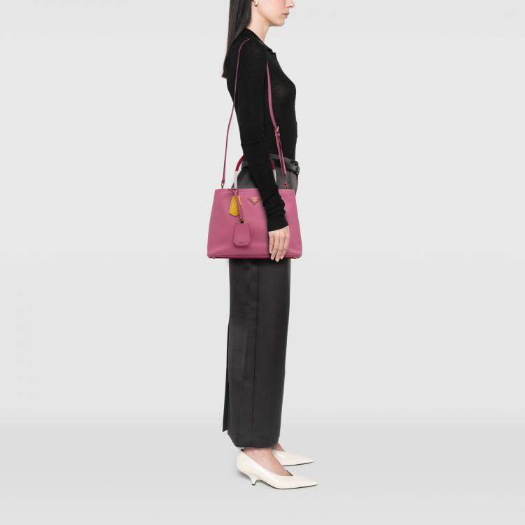 Pre Owned Prada Pink Small Saffiano Cuir Double Satchel