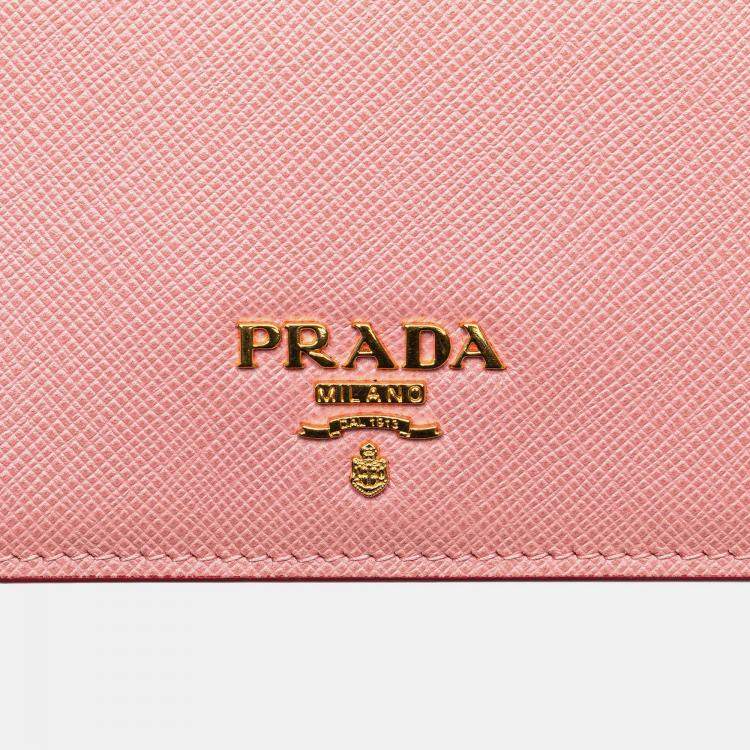 Pre Owned Prada Pink Saffiano Lux Wallet on Chain