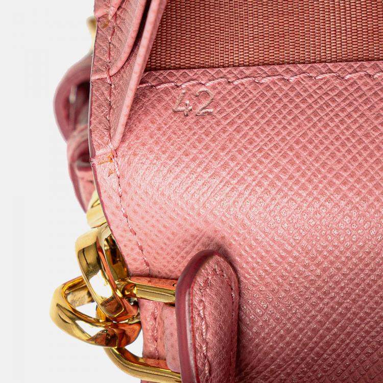 Pre Owned Prada Pink Saffiano Lux Wallet on Chain