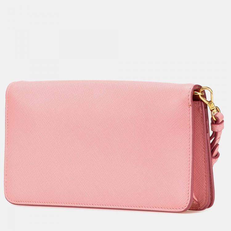 Pre Owned Prada Pink Saffiano Lux Wallet on Chain