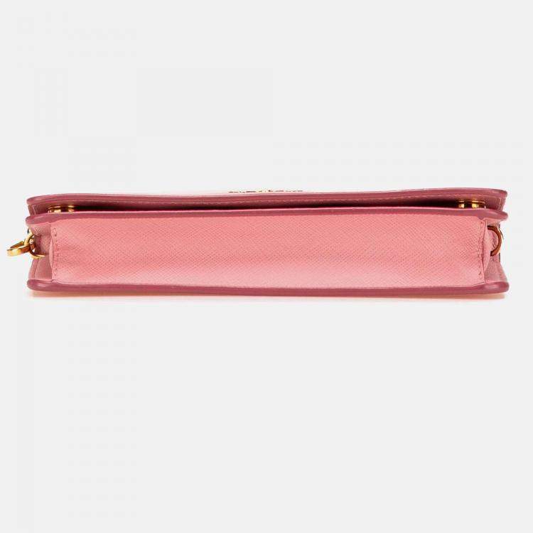 Pre Owned Prada Pink Saffiano Lux Wallet on Chain