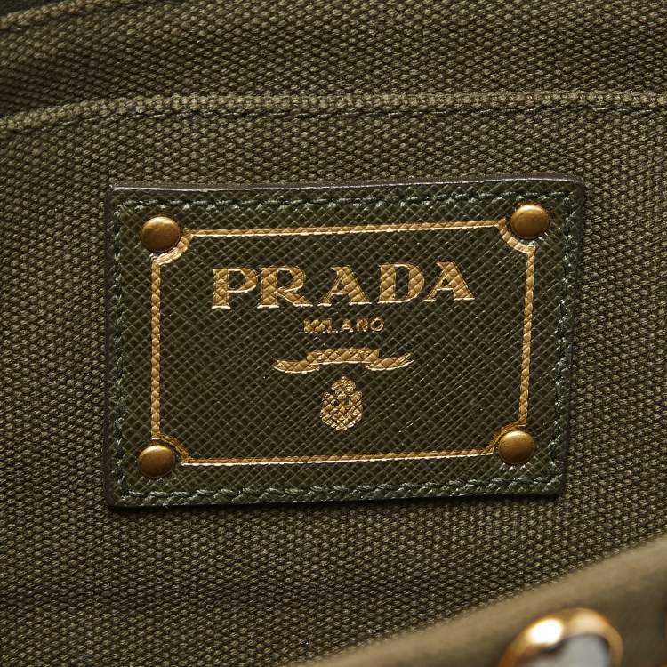 Pre Owned Prada Military Green Canvas Crystal Studded Clutch
