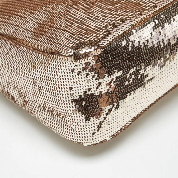 Pre Owned Prada Metallic/Beige Sequins Mini Re-edition Shoulder Bag