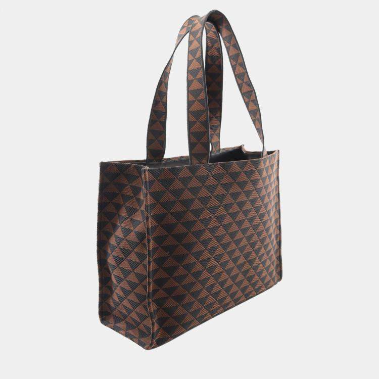 Pre Owned Prada Brown Canvas Triangolo Symbole Shopping Tote