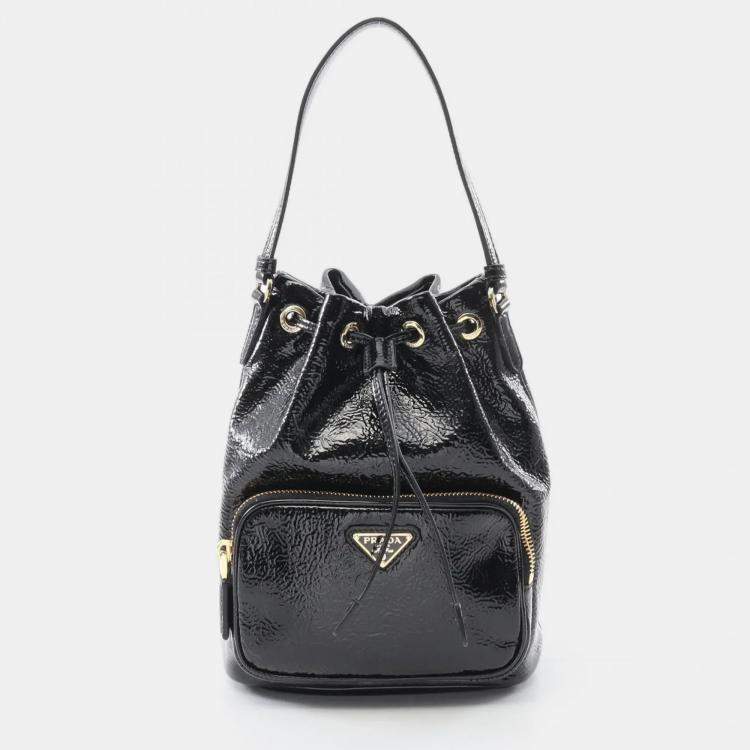 Pre Owned Prada Duet Black Patent Leather Bucket Bag