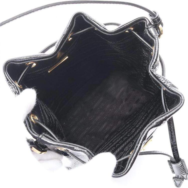 Pre Owned Prada Duet Black Patent Leather Bucket Bag