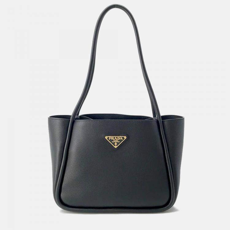 Pre Owned Prada Mini Shopping Black Soft Grain Leather Tote Bag