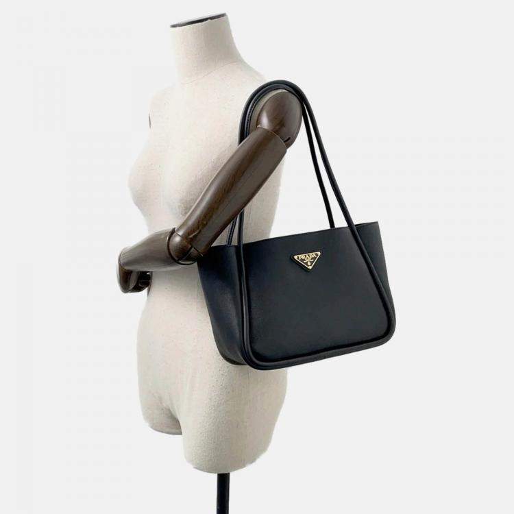 Pre Owned Prada Mini Shopping Black Soft Grain Leather Tote Bag