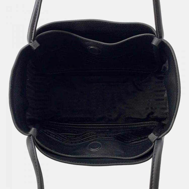 Pre Owned Prada Mini Shopping Black Soft Grain Leather Tote Bag