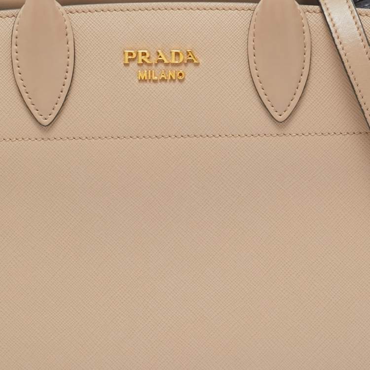 Pre Owned Prada Beige Saffiano Cuir Leather Bibliotheque Tote