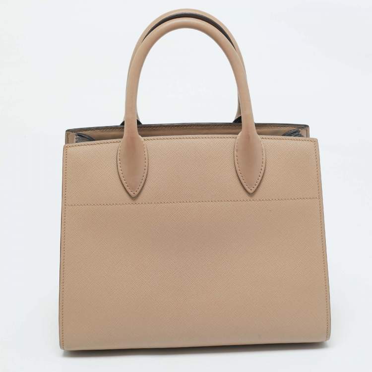 Pre Owned Prada Beige Saffiano Cuir Leather Bibliotheque Tote