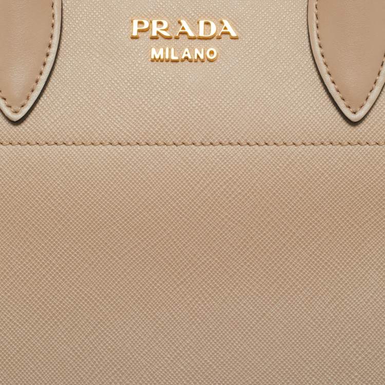Pre Owned Prada Beige Saffiano Cuir Leather Bibliotheque Tote